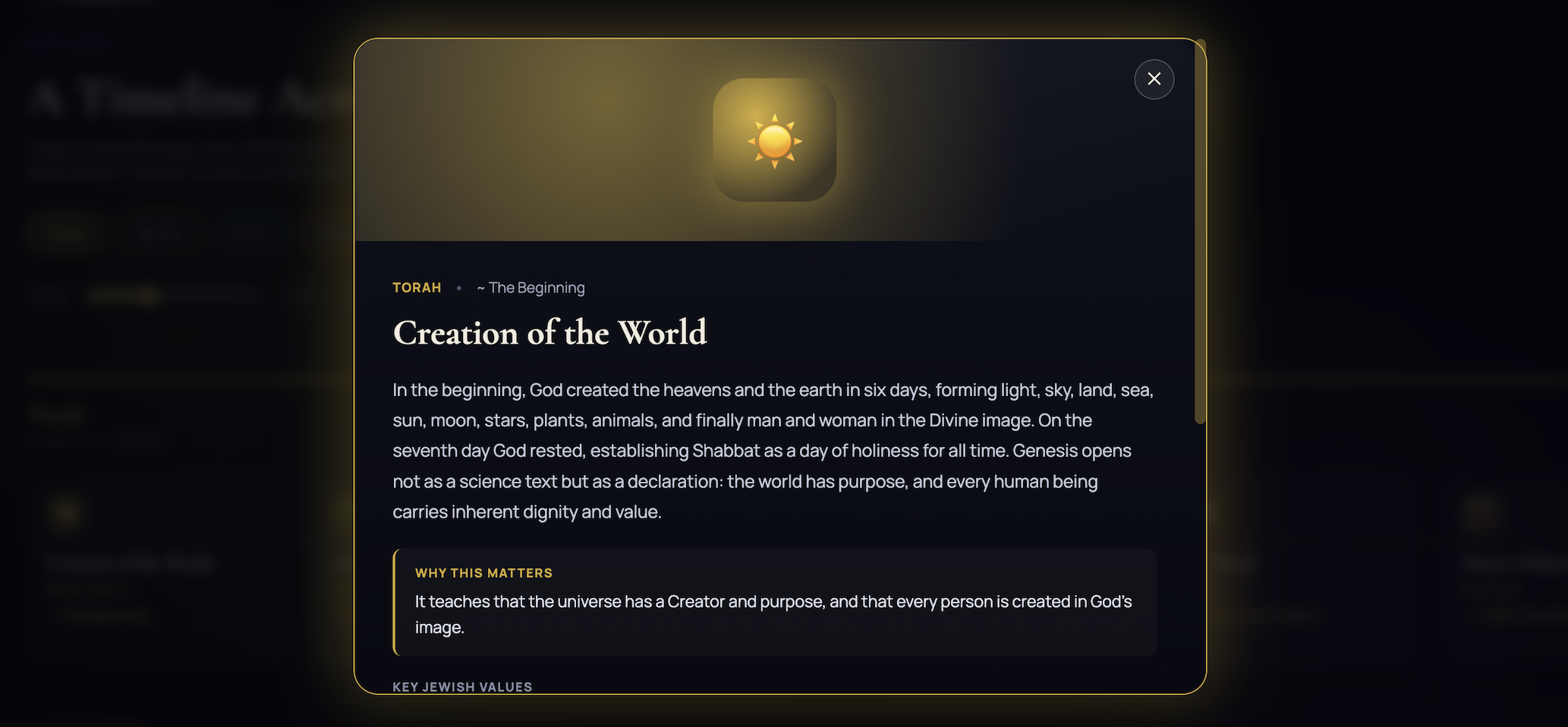 Timeline event detail for Creation of the World