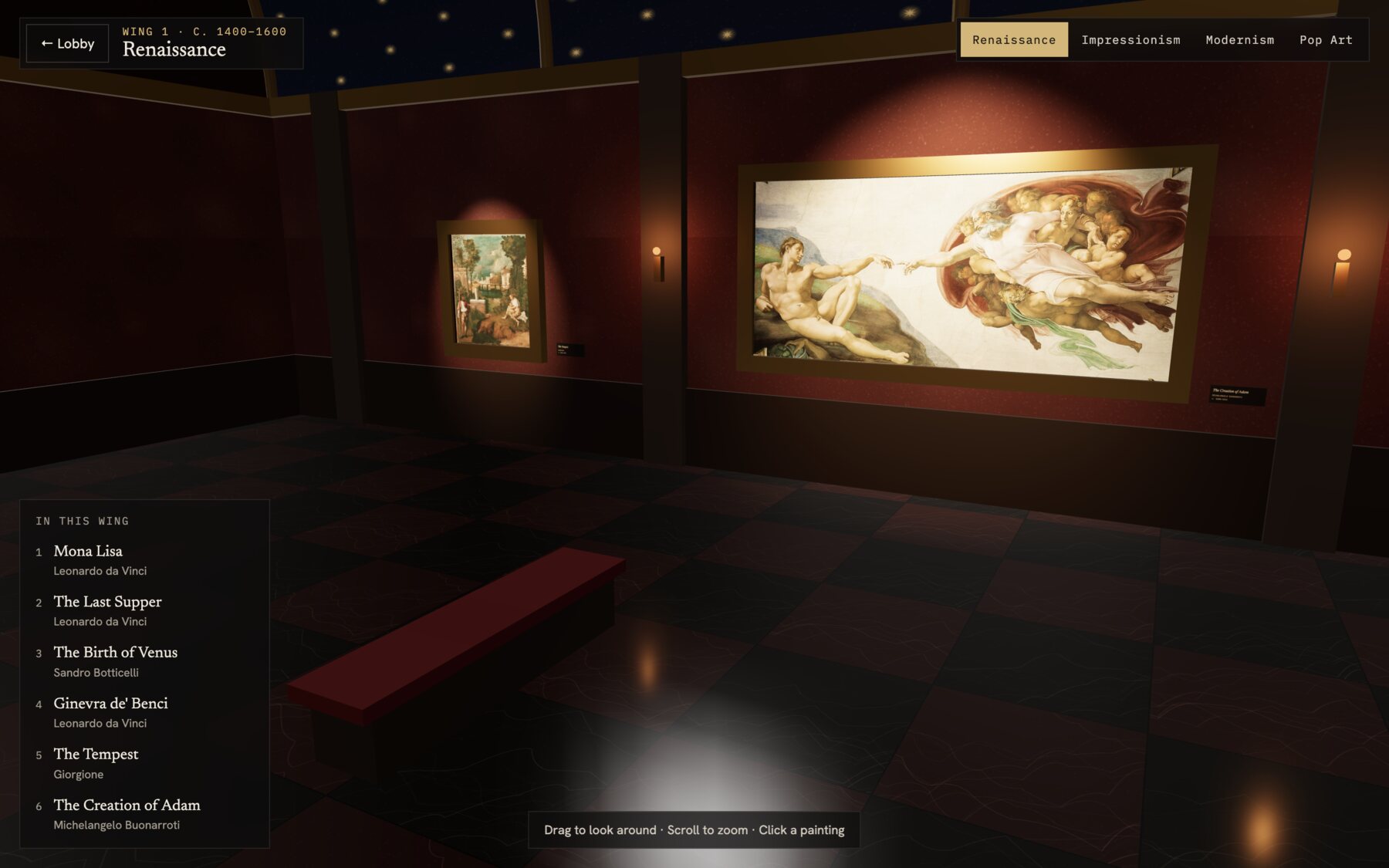 Renaissance wing with The Creation of Adam
