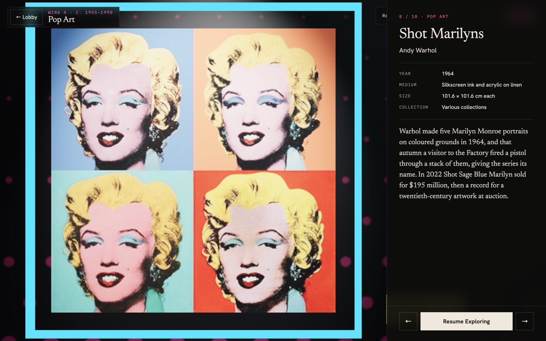 Shot Marilyns by Andy Warhol with artwork details