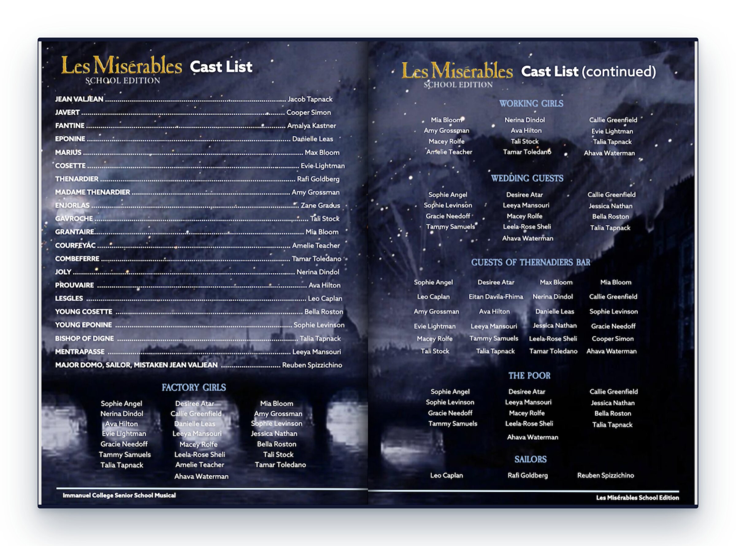 Les Misérables programme cast spread