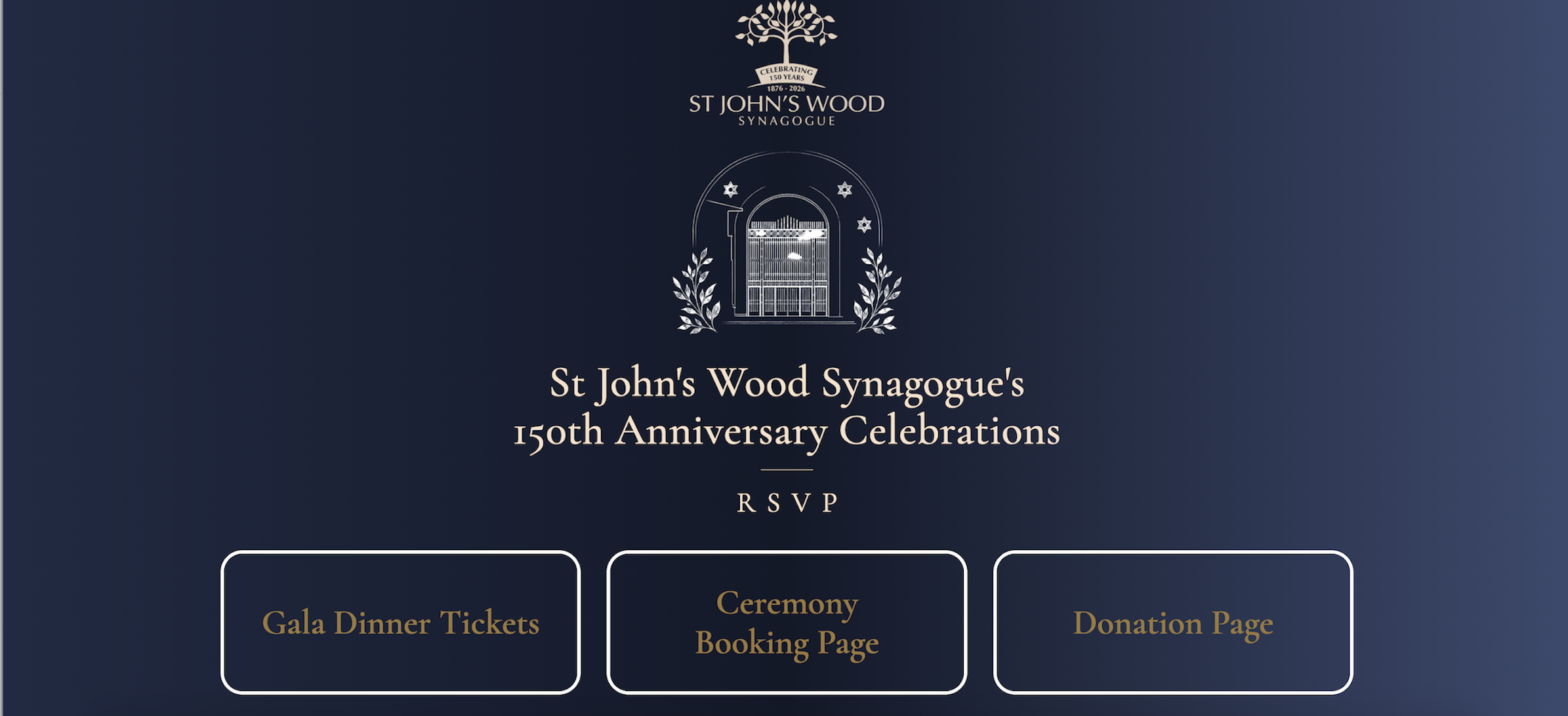 St John's Wood Synagogue 150th anniversary landing page