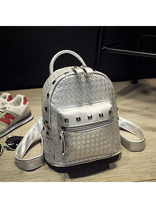 Women PU Bucket Backpack-White / Beige / Gold / Silver / Black